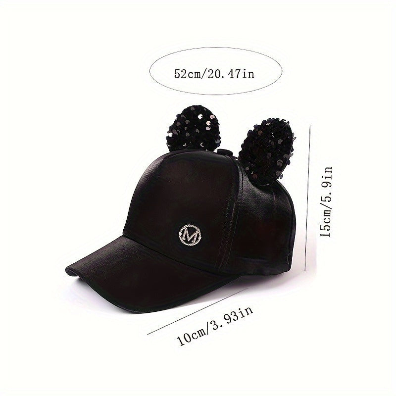 Casual Baseball Cap Sequin Cartoon Ears Hat Boys Girls Mesh Hole Cap