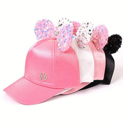 Casual Baseball Cap Sequin Cartoon Ears Hat Boys Girls Mesh Hole Cap