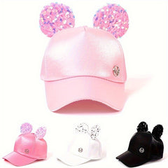 Casual Baseball Cap Sequin Cartoon Ears Hat Boys Girls Mesh Hole Cap
