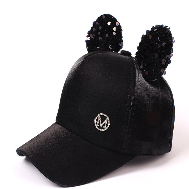 Casual Baseball Cap Sequin Cartoon Ears Hat Boys Girls Mesh Hole Cap
