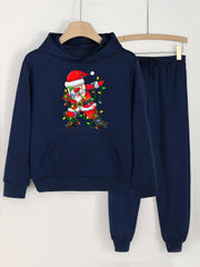 Girls' 2pcs Dancing Santa Print Hoodies Pants Set For Sports