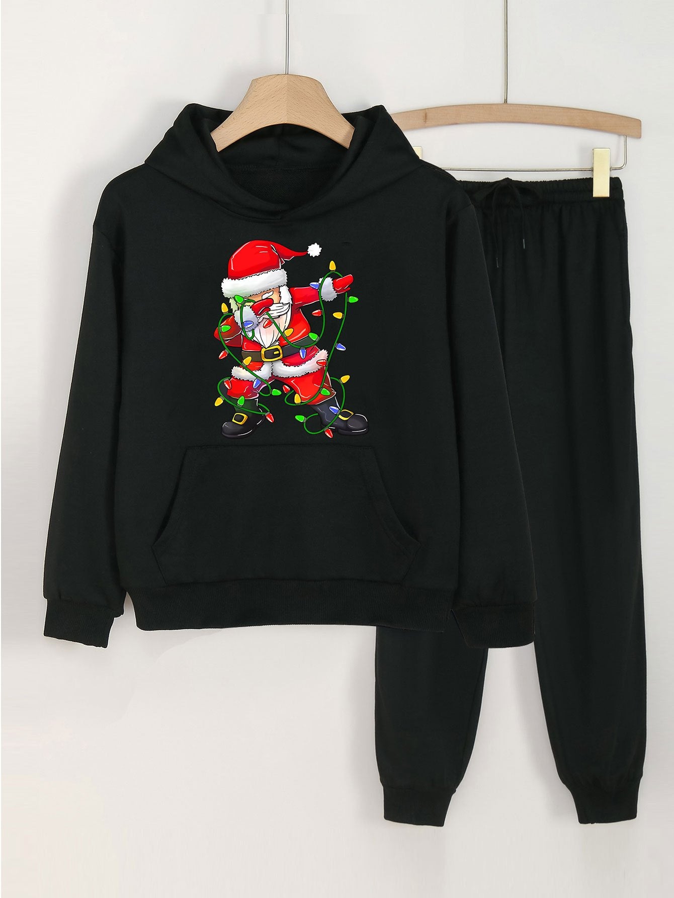 Girls' 2pcs Dancing Santa Print Hoodies Pants Set For Sports