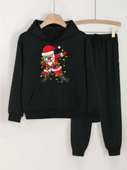 Girls' 2pcs Dancing Santa Print Hoodies Pants Set For Sports