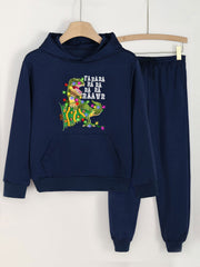 Girls' 2pcs Christmas Dino Print Pocket Hoodies Pants Set