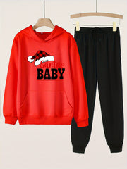 Girls 2pc Santa Baby Hooded Sweatshirt & Solid Sweatpants Set
