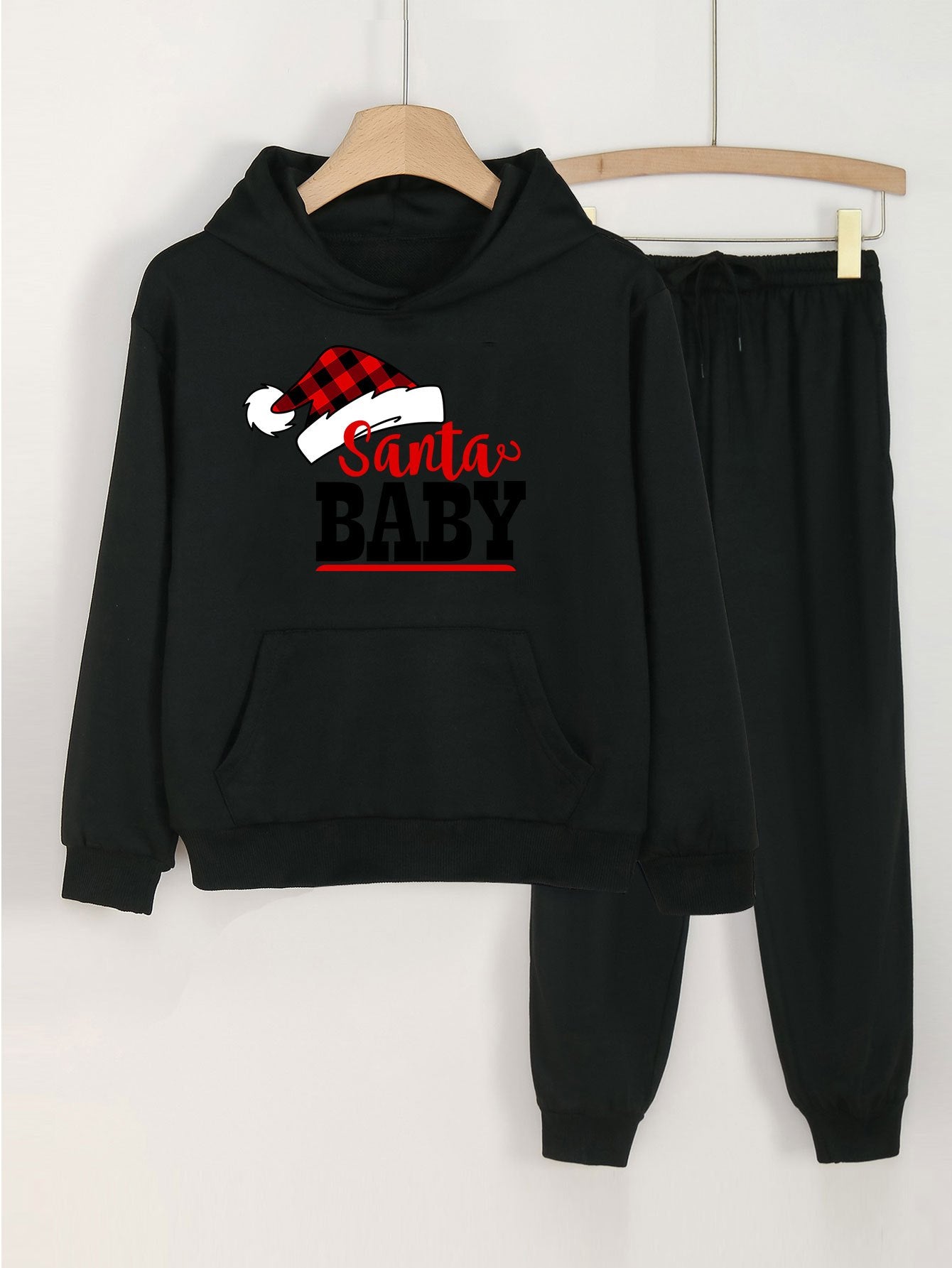 Girls 2pc Santa Baby Hooded Sweatshirt & Solid Sweatpants Set