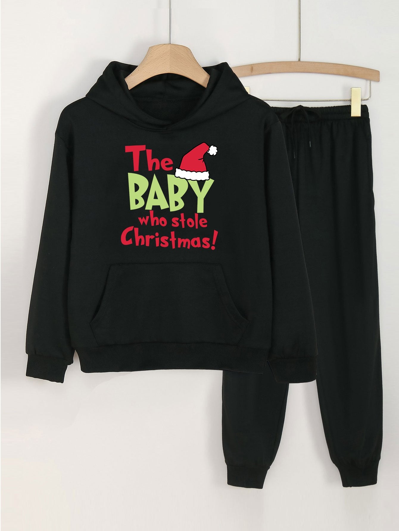 Girls' 2pcs Christmas Pocket Hoodies Pants Set For Spring Fall Sports