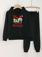 Girls' 2pcs Christmas Pocket Hoodies Pants Set For Spring Fall Sports