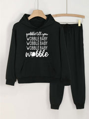 Girls' 2pcs GOBBLE TILL YOU WOBBLE BABY Print Pocket Hoodies Pants Set