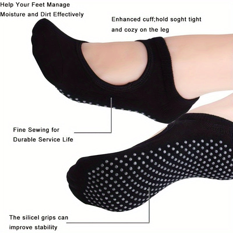 4 Pairs Non slip Yoga Socks With Silicone Dots Bottom