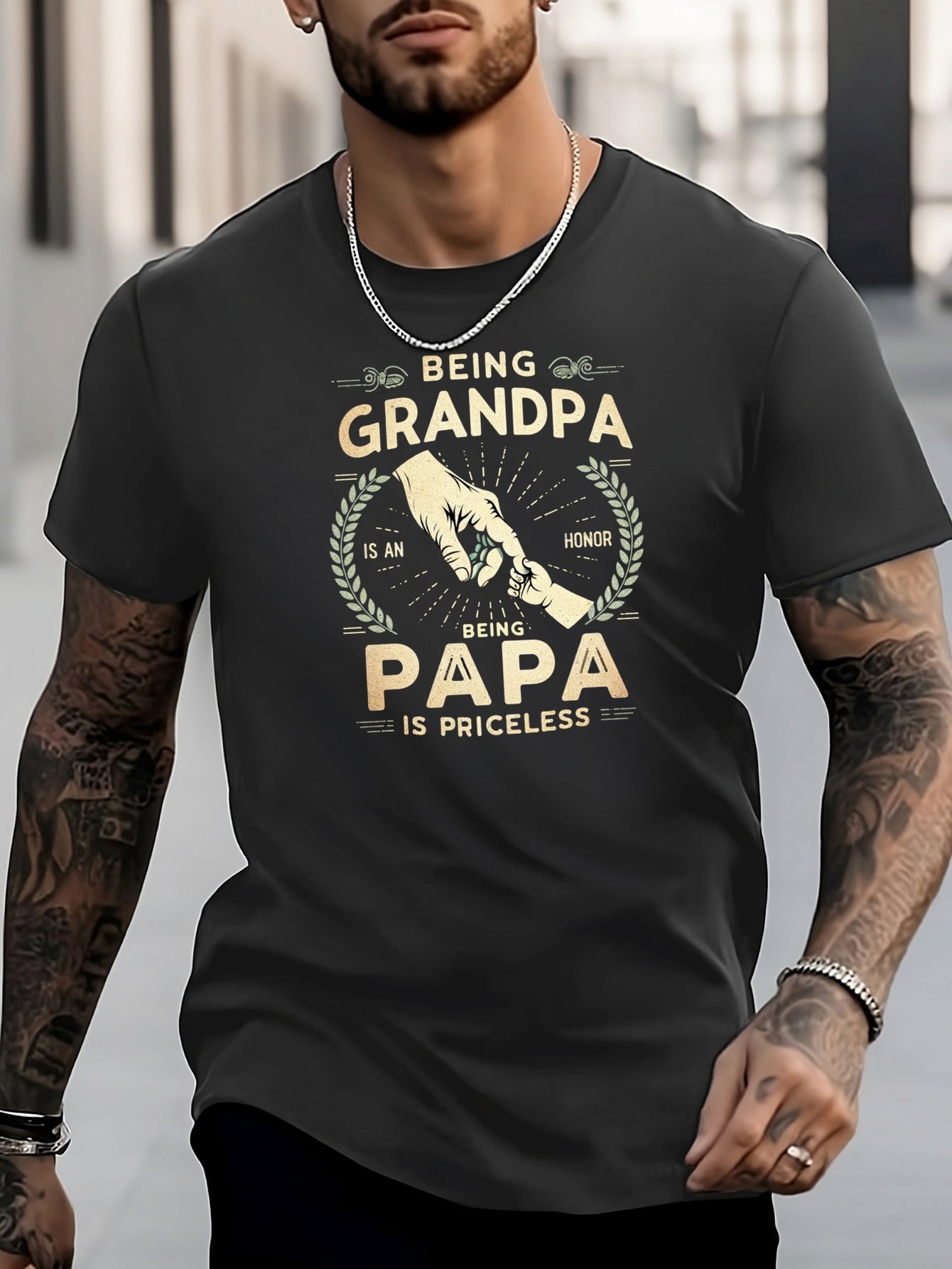 Men's Stylish Fists Pattern Shirt Casual Breathable Crew Neck Short Sleeve