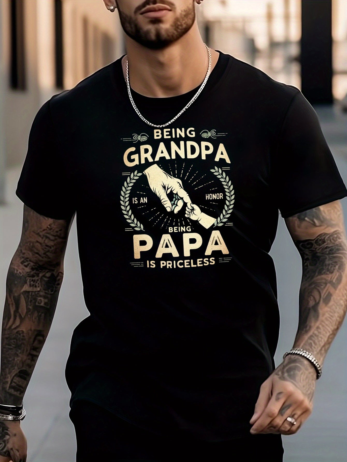 Men's Stylish Fists Pattern Shirt Casual Breathable Crew Neck Short Sleeve