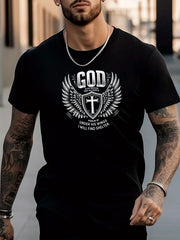 Men's Cross Pattern Shirt Casual Crew Neck Short Sleeve Tee Top