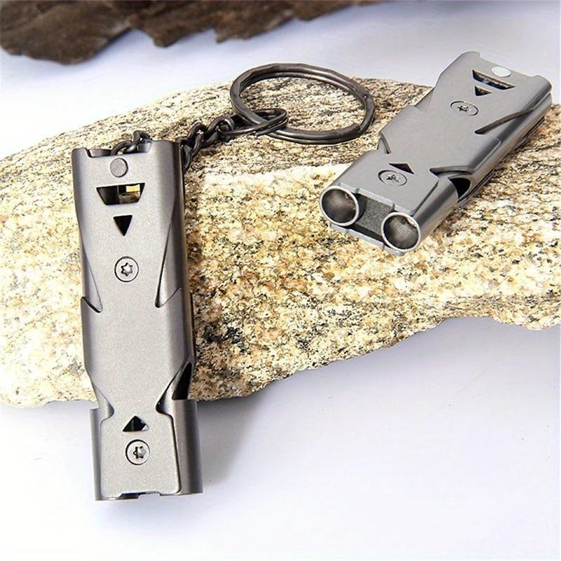 Stainless Double Tube SOS Whistle Keychain