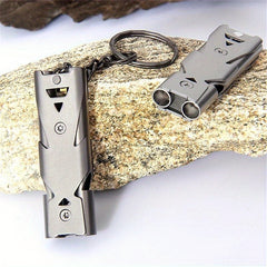 Stainless Double Tube SOS Whistle Keychain