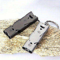 Stainless Double Tube SOS Whistle Keychain