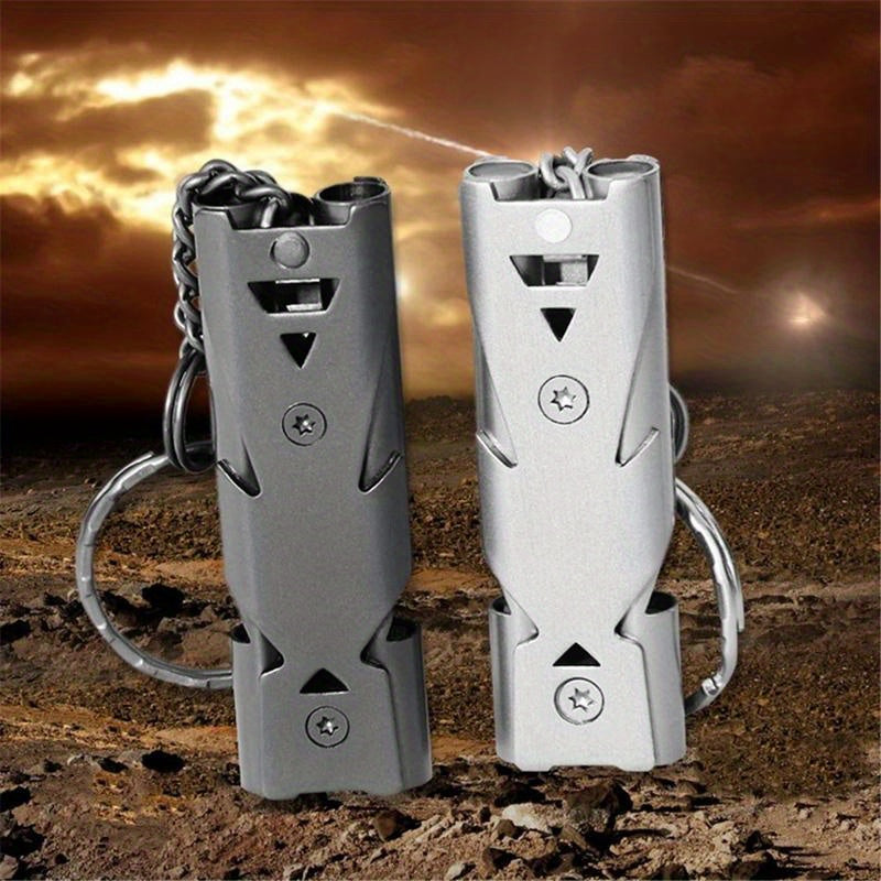 Stainless Double Tube SOS Whistle Keychain