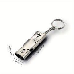 Stainless Double Tube SOS Whistle Keychain