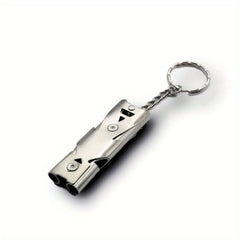 Stainless Double Tube SOS Whistle Keychain