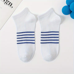 5 Pairs Striped Ankle Socks, Breathable & Quick-Drying, Spring/Summer Thin Socks