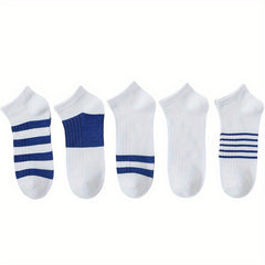 5 Pairs Striped Ankle Socks, Breathable & Quick-Drying, Spring/Summer Thin Socks