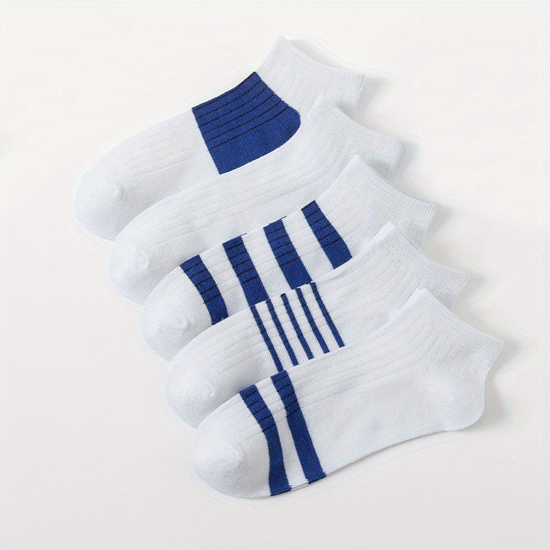 5 Pairs Striped Ankle Socks, Breathable & Quick-Drying, Spring/Summer Thin Socks