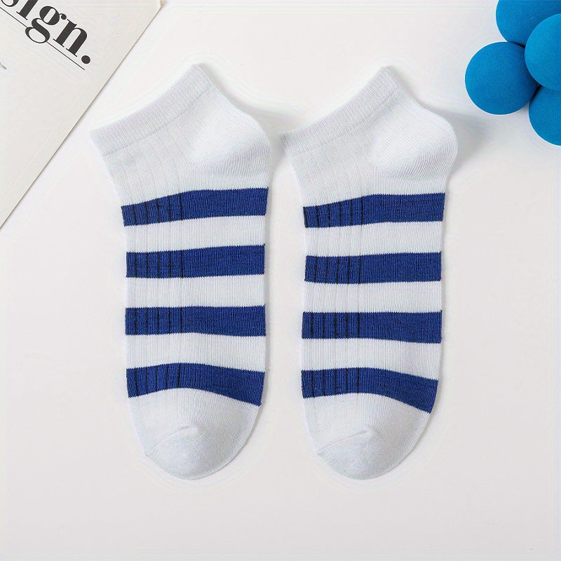 5 Pairs Striped Ankle Socks, Breathable & Quick-Drying, Spring/Summer Thin Socks