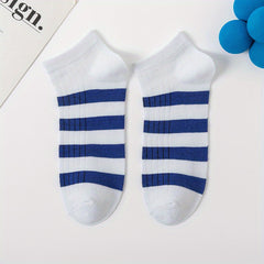 5 Pairs Striped Ankle Socks, Breathable & Quick-Drying, Spring/Summer Thin Socks