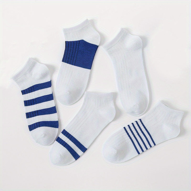5 Pairs Striped Ankle Socks, Breathable & Quick-Drying, Spring/Summer Thin Socks