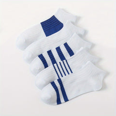 5 Pairs Striped Ankle Socks, Breathable & Quick-Drying, Spring/Summer Thin Socks
