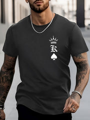 Men's King Pattern Shirt Casual Crew Neck Tee Top for Outdoor Activities