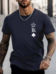 Men's King Pattern Shirt Casual Crew Neck Tee Top for Outdoor Activities