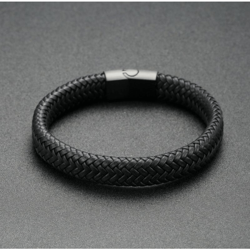 Vintage Faux Leather Woven Rope Steel Bracelet