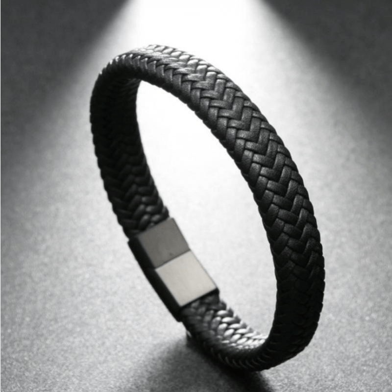 Vintage Faux Leather Woven Rope Steel Bracelet