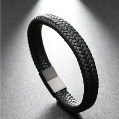 Vintage Faux Leather Woven Rope Steel Bracelet