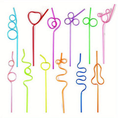 6/12pcs Reusable Plastic Curly Straw for Water Bottle Bar Cocktail Party