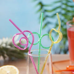 6/12pcs Reusable Plastic Curly Straw for Water Bottle Bar Cocktail Party
