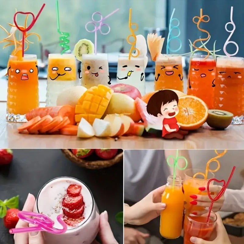 6/12pcs Reusable Plastic Curly Straw for Water Bottle Bar Cocktail Party