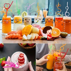 6/12pcs Reusable Plastic Curly Straw for Water Bottle Bar Cocktail Party