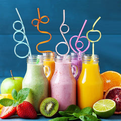 6/12pcs Reusable Plastic Curly Straw for Water Bottle Bar Cocktail Party