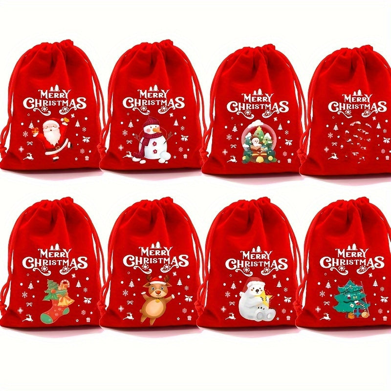 10pcs Red Velvet Drawstring Pouch Candy Gift Bag for Christmas