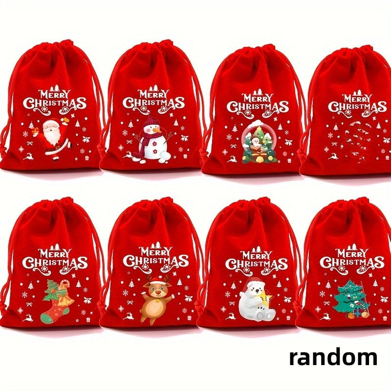 10pcs Red Velvet Drawstring Pouch Candy Gift Bag for Christmas