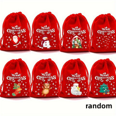 10pcs Red Velvet Drawstring Pouch Candy Gift Bag for Christmas