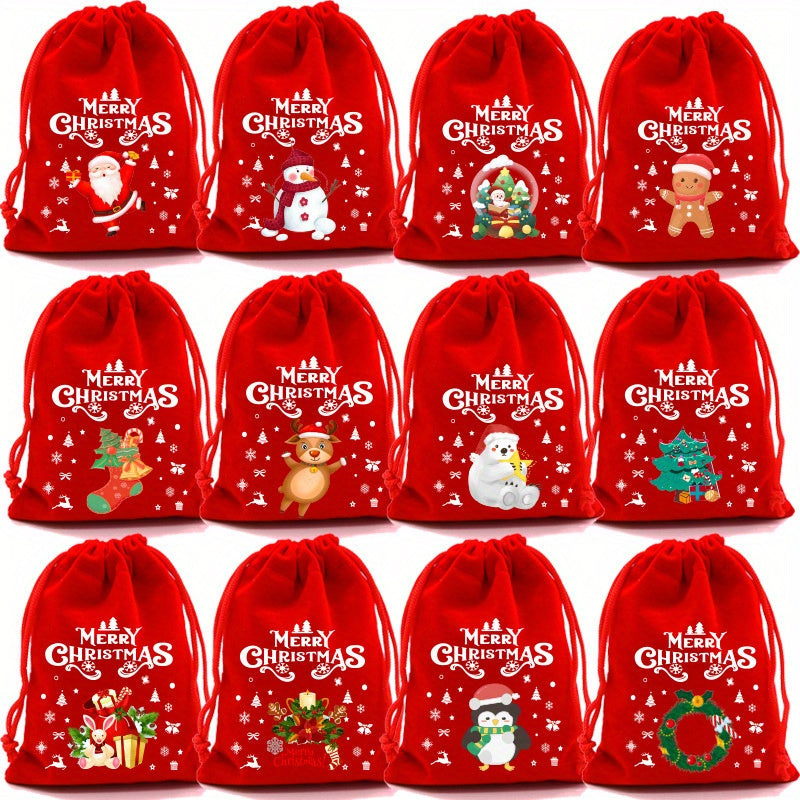 10pcs Red Velvet Drawstring Pouch Candy Gift Bag for Christmas