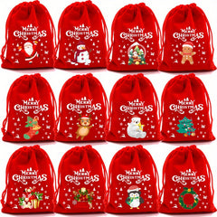 10pcs Red Velvet Drawstring Pouch Candy Gift Bag for Christmas