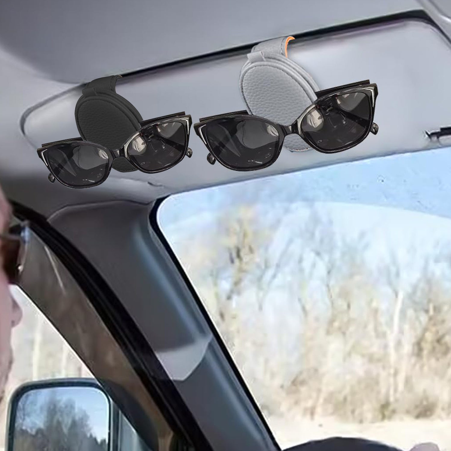 Car Sun Visor Sunglasses Holder Magnetic PU Leather Clip