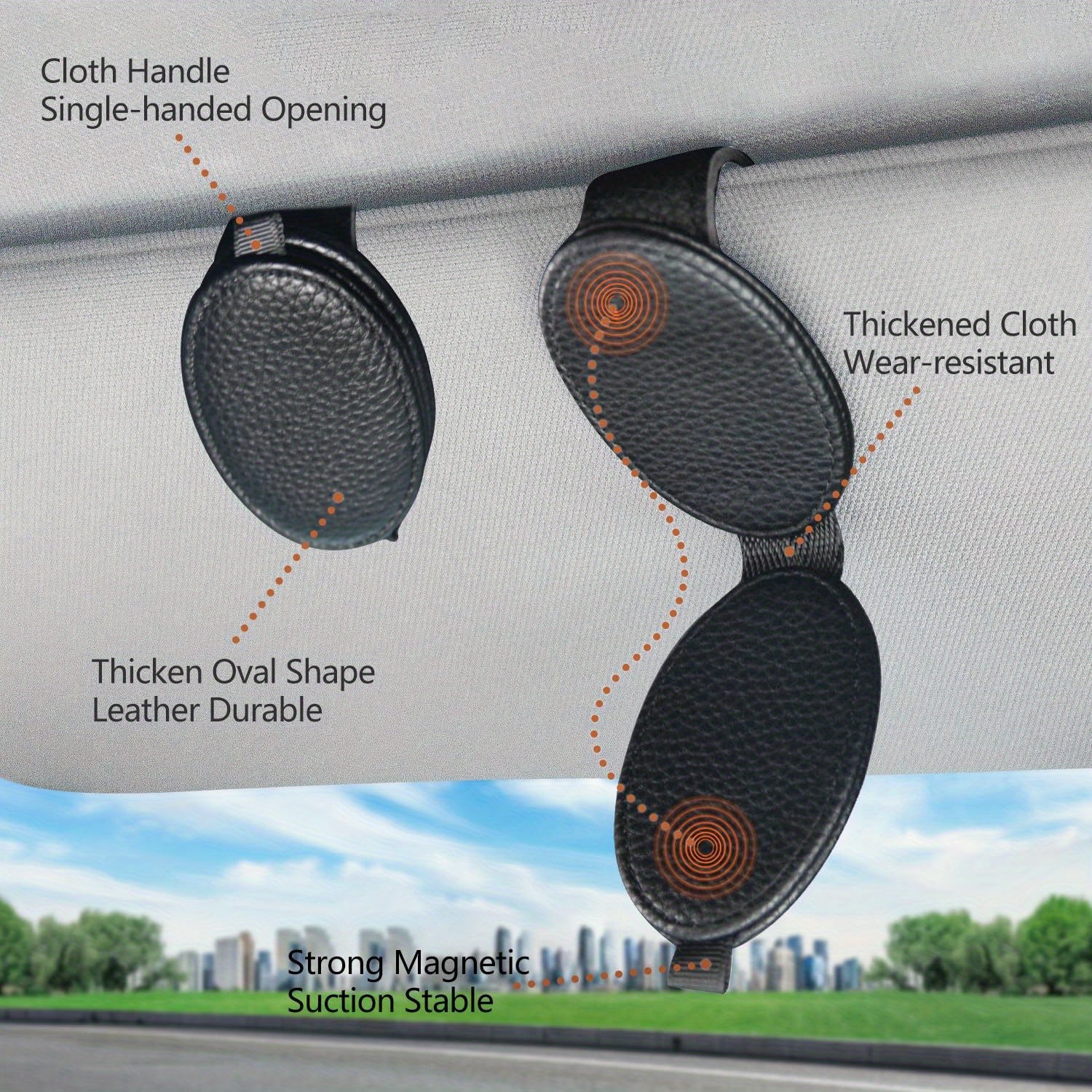 Car Sun Visor Sunglasses Holder Magnetic PU Leather Clip
