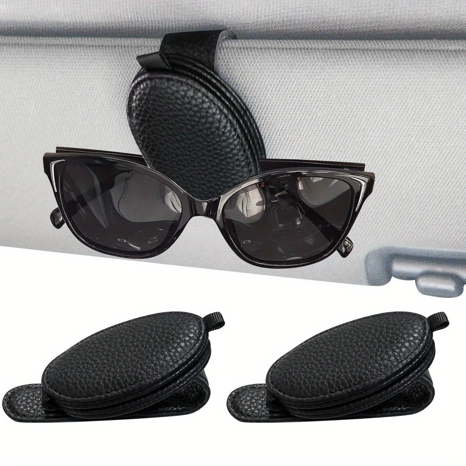 Car Sun Visor Sunglasses Holder Magnetic PU Leather Clip