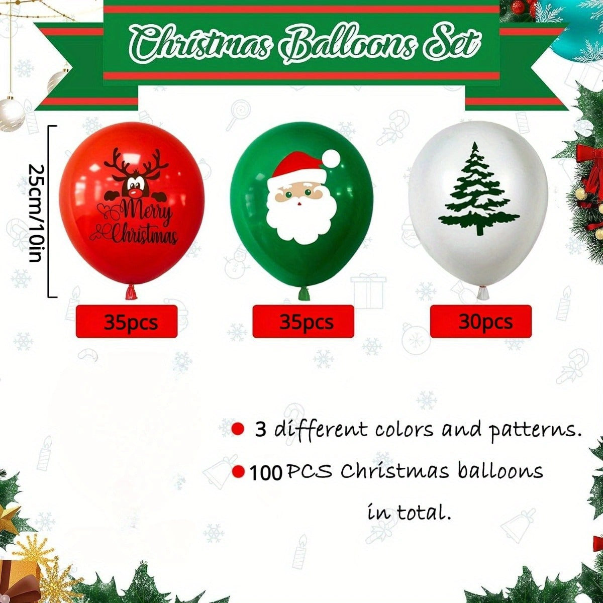 100pcs Christmas Santa Latex Balloons Decorative Balloons