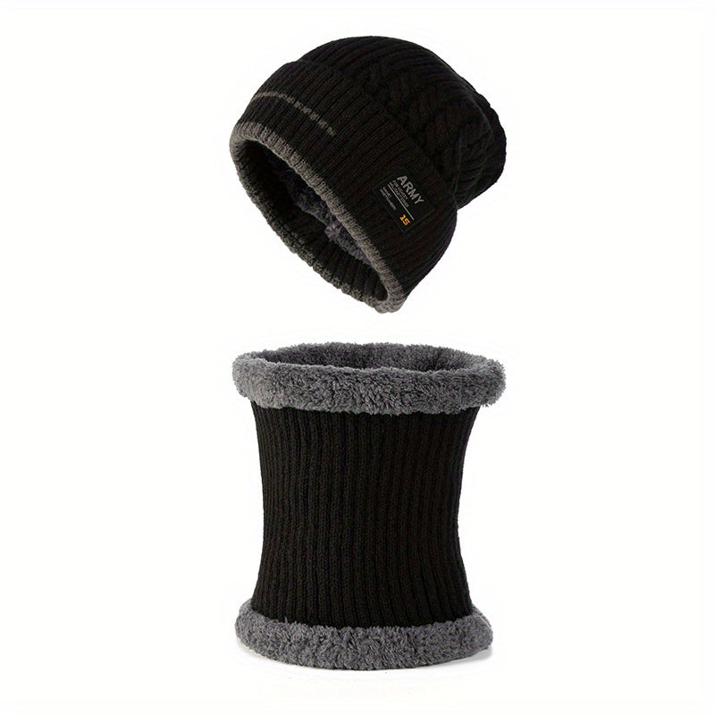 Winter Ski Cap & Scarf Set Knitted Beanie Hat Neck Warmer